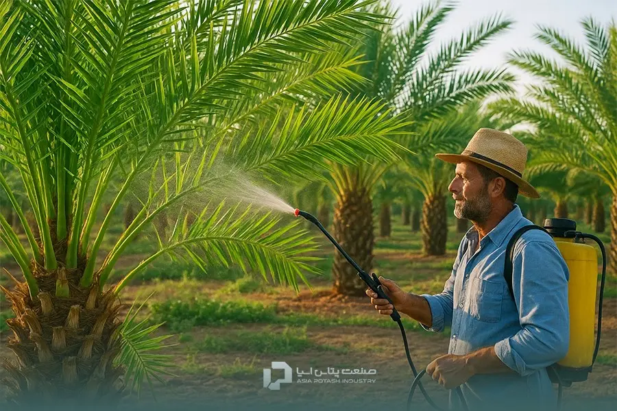 محلول‌پاشی یکی از روش‌های کوددهی درخت خرما است.