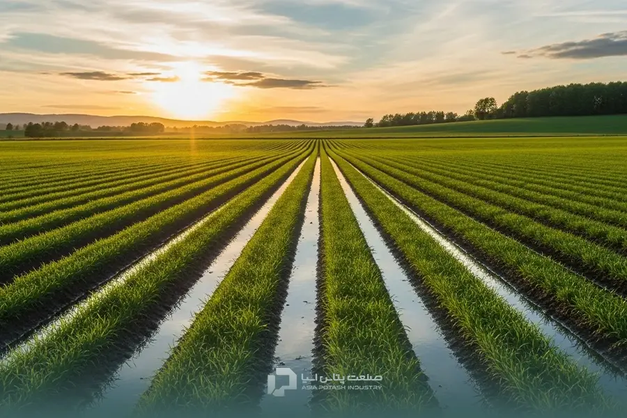بهترین زمان برای تزریق کود در آبیاری سطحی زمانی است که آب حدود نصف مسیر خود را طی کرده باشد.